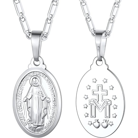 Stunning Virgin Mary Medal Necklace - Platinum Plated Perfect for Gift Giving